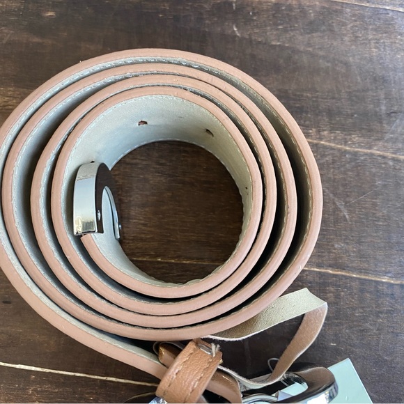 Linea Pelle Brown Faux Leather Square‎ silver Buckle Belt - Picture 6 of 6